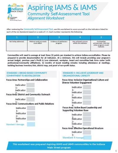 Aspiring IAMS & IAMS Community Self-Assessment Tool  Alignment Worksheet