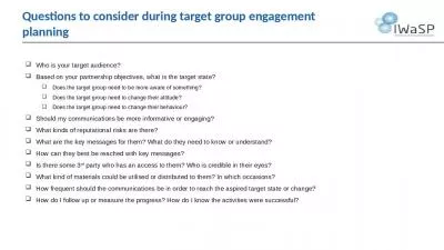 Questions to consider during target group engagement planning