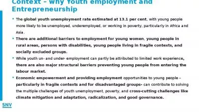 Context   why Youth employment and Entrepreneurship