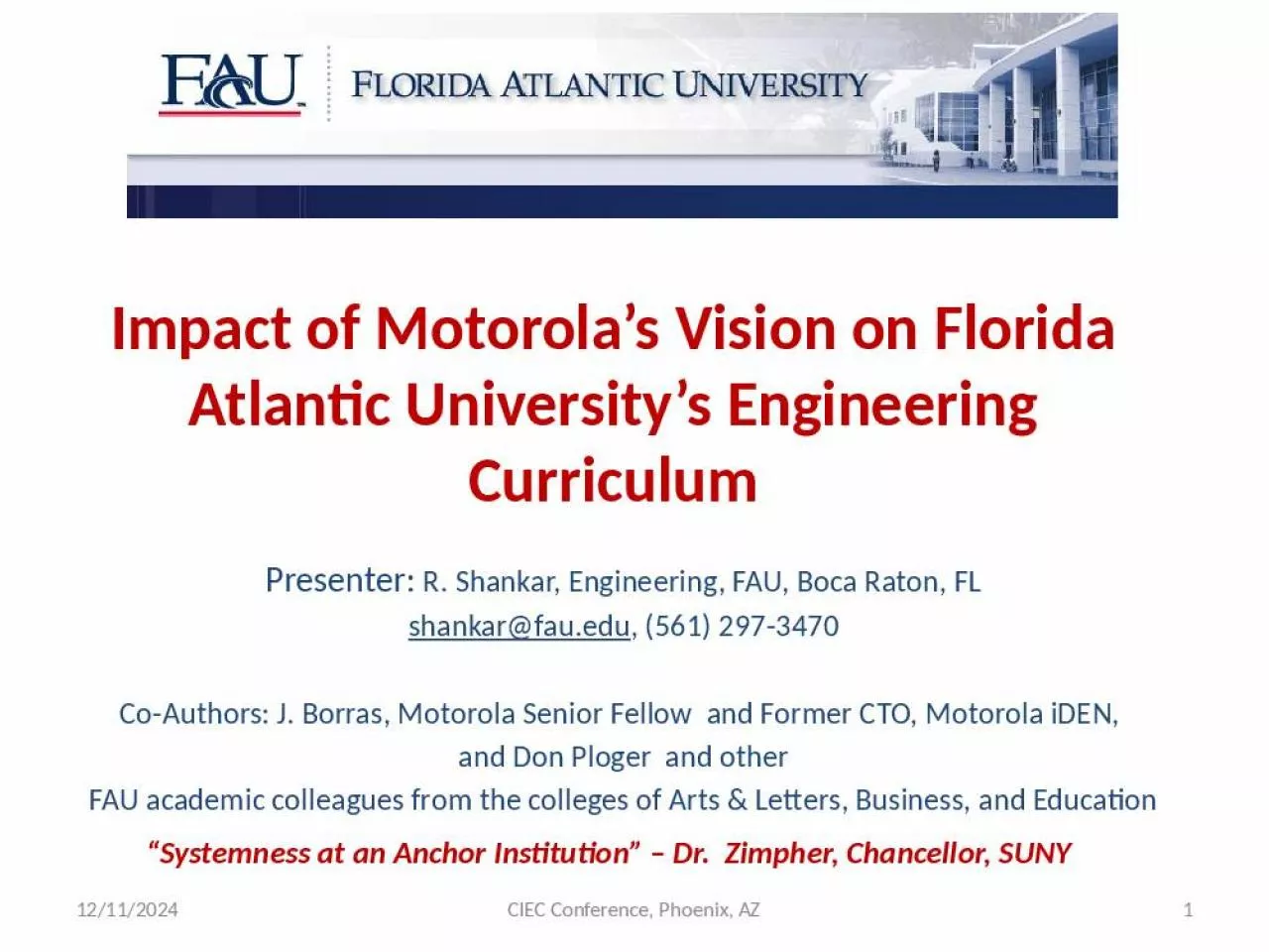 PPT-Impact of Motorola s Vision on Florida Atlantic University s Engineering Curriculum