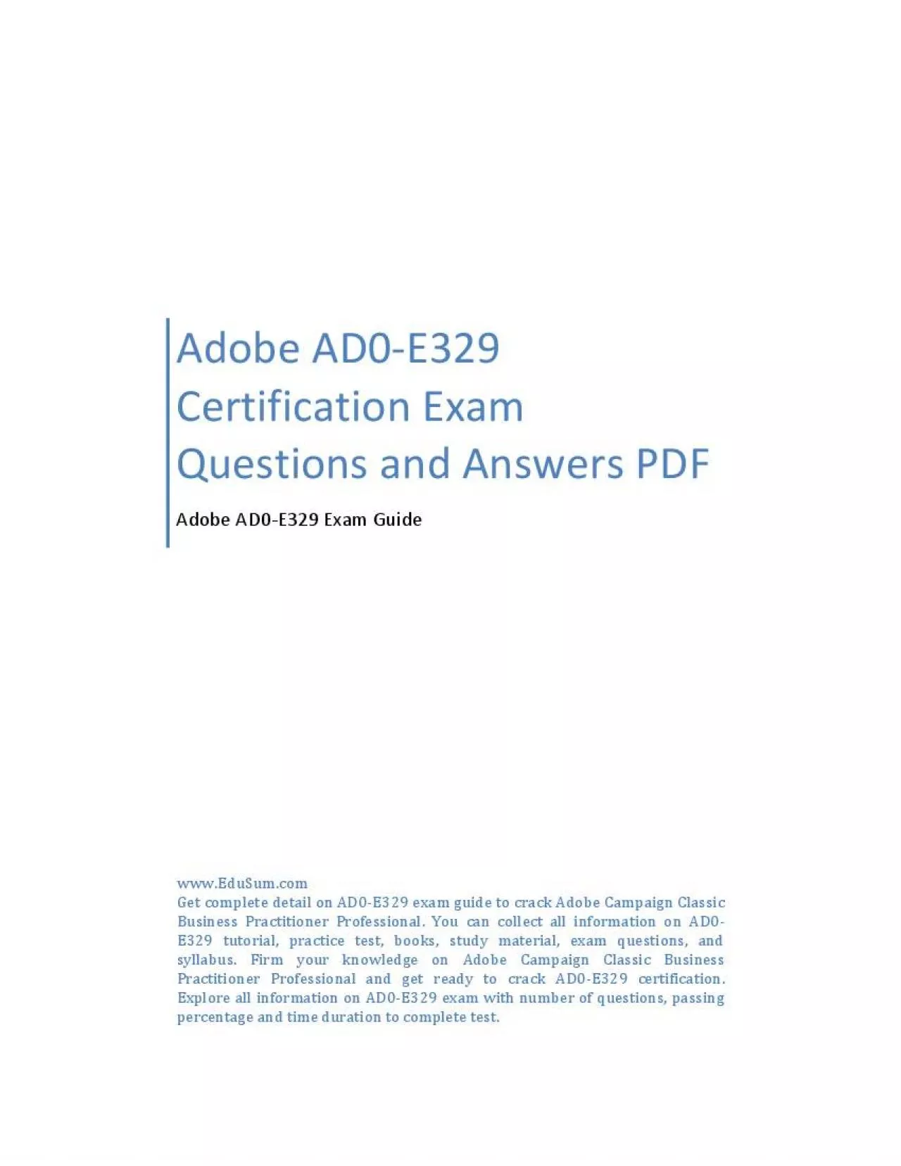 PDF-Adobe AD0-E329 Certification Guide PDF