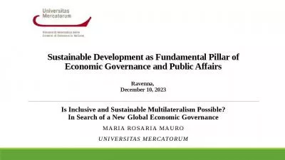 Sustainable Development as Fundamental Pillar of Economic Governance and Public Affairs Ravenna,  December 10, 2023