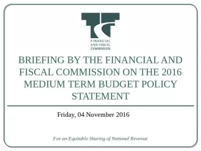 Briefing by the Financial and Fiscal Commission on the 2016 Medium Term Budget Policy Statement