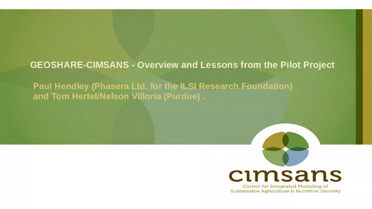 PPT-GEOSHARE-CIMSANS - Overview and Lessons from the Pilot Project