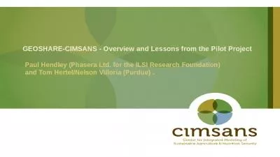 GEOSHARE-CIMSANS - Overview and Lessons from the Pilot Project