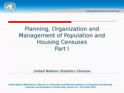 Planning, Organization and Management of Population and Housing Censuses Part I