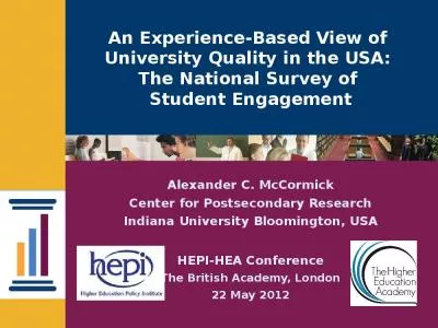 An Experience-Based View of  University Quality in the USA:  The National Survey of  Student Engagement