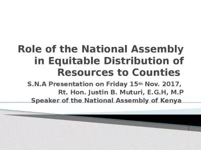 Role of the National Assembly in Equitable Distribution of Resources to Counties