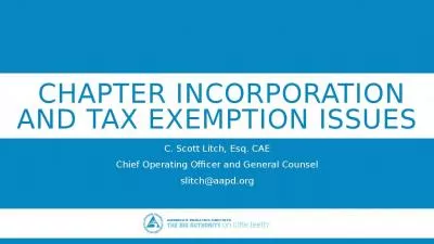 Chapter Incorporation and Tax Exemption Issues