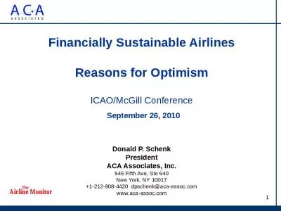 Financially Sustainable Airlines Reasons for Optimism ICAO/McGill Conference September