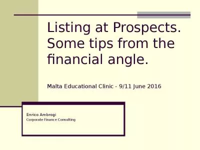 Listing at Prospects. Some tips from the financial angle. Malta Educational Clinic - 9/11