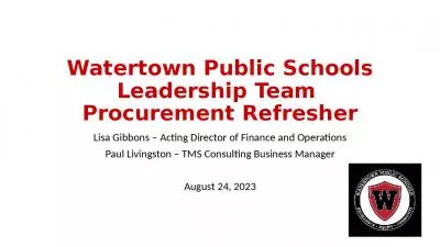 Watertown Public Schools Leadership Team  Procurement Refresher