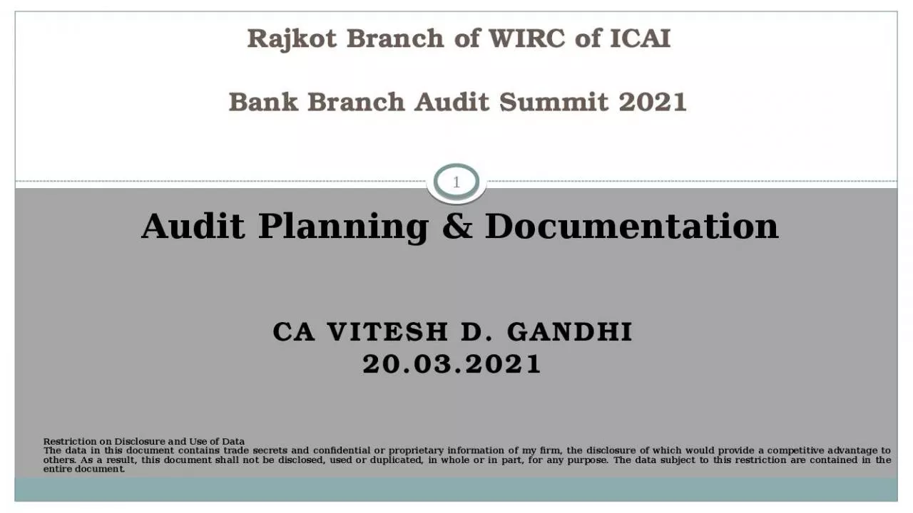 PPT-Rajkot Branch of WIRC of ICAI Bank Branch Audit Summit 2021