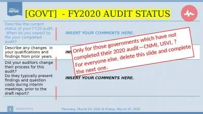 [GOVT]  - FY2020 AUDIT STATUS