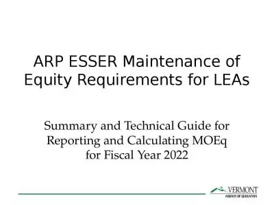 ARP ESSER Maintenance of Equity Requirements for LEAs