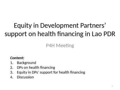 Equity in Development Partners  support on health financing in Lao PDR