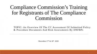 Compliance Commission s Training for Registrants of The Compliance Commission