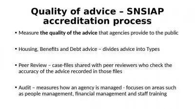 Quality of advice   SNSIAP accreditation process