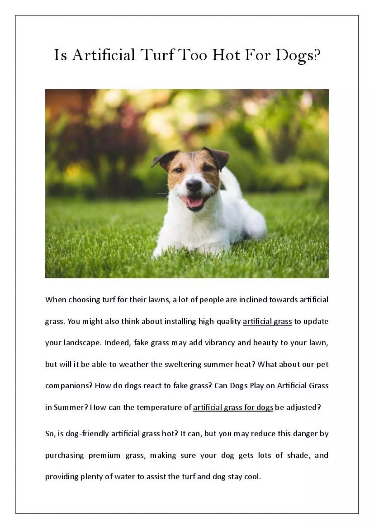 PDF-Is Artificial Turf Too Hot For Dogs?