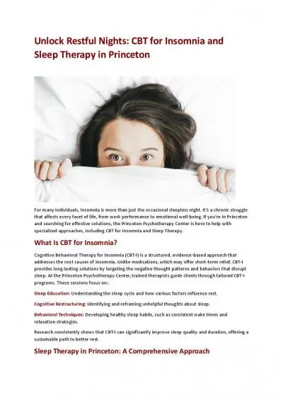 Unlock Restful Nights: CBT for Insomnia and Sleep Therapy in Princeton