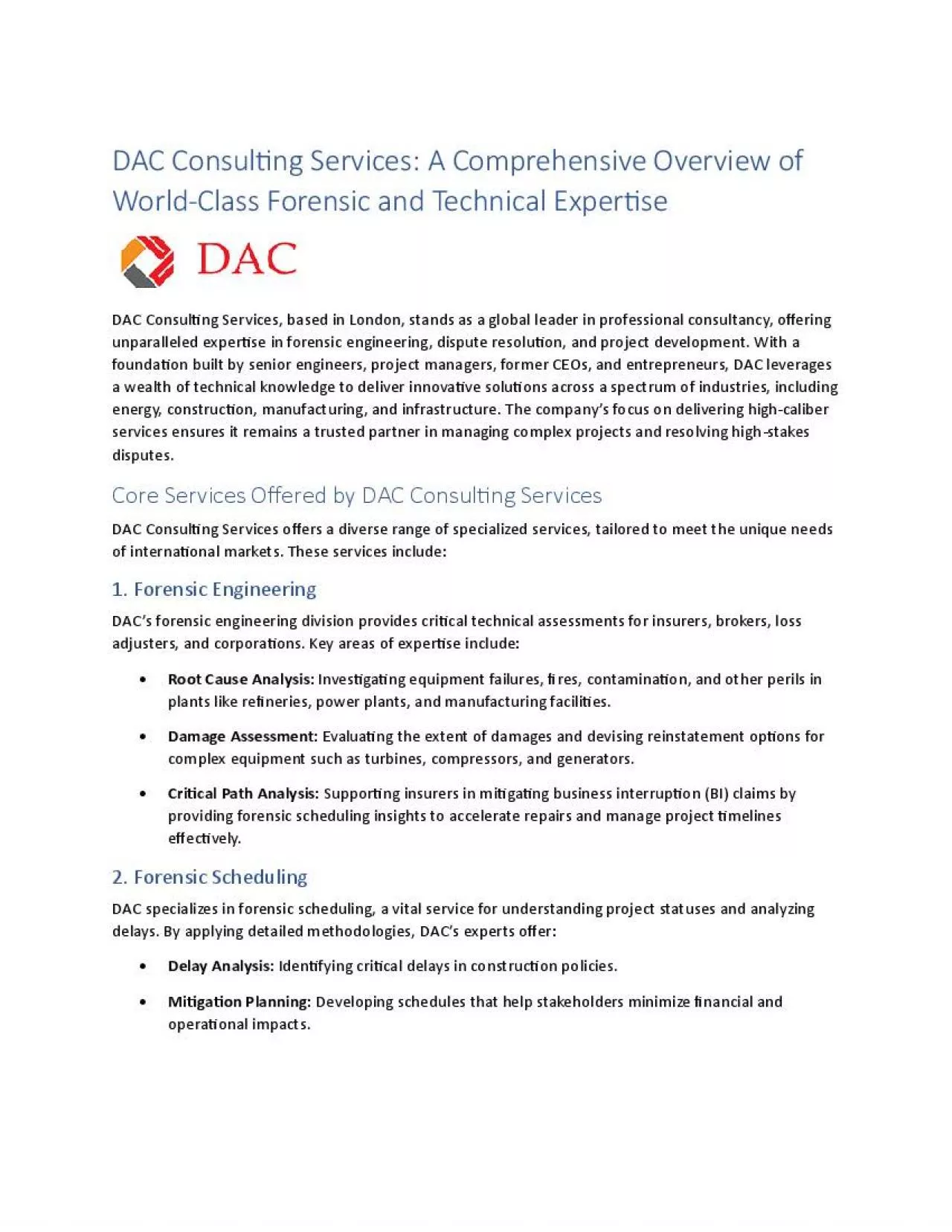 PDF-DAC Consulting Services: A Comprehensive Overview of World-Class Forensic and Technical