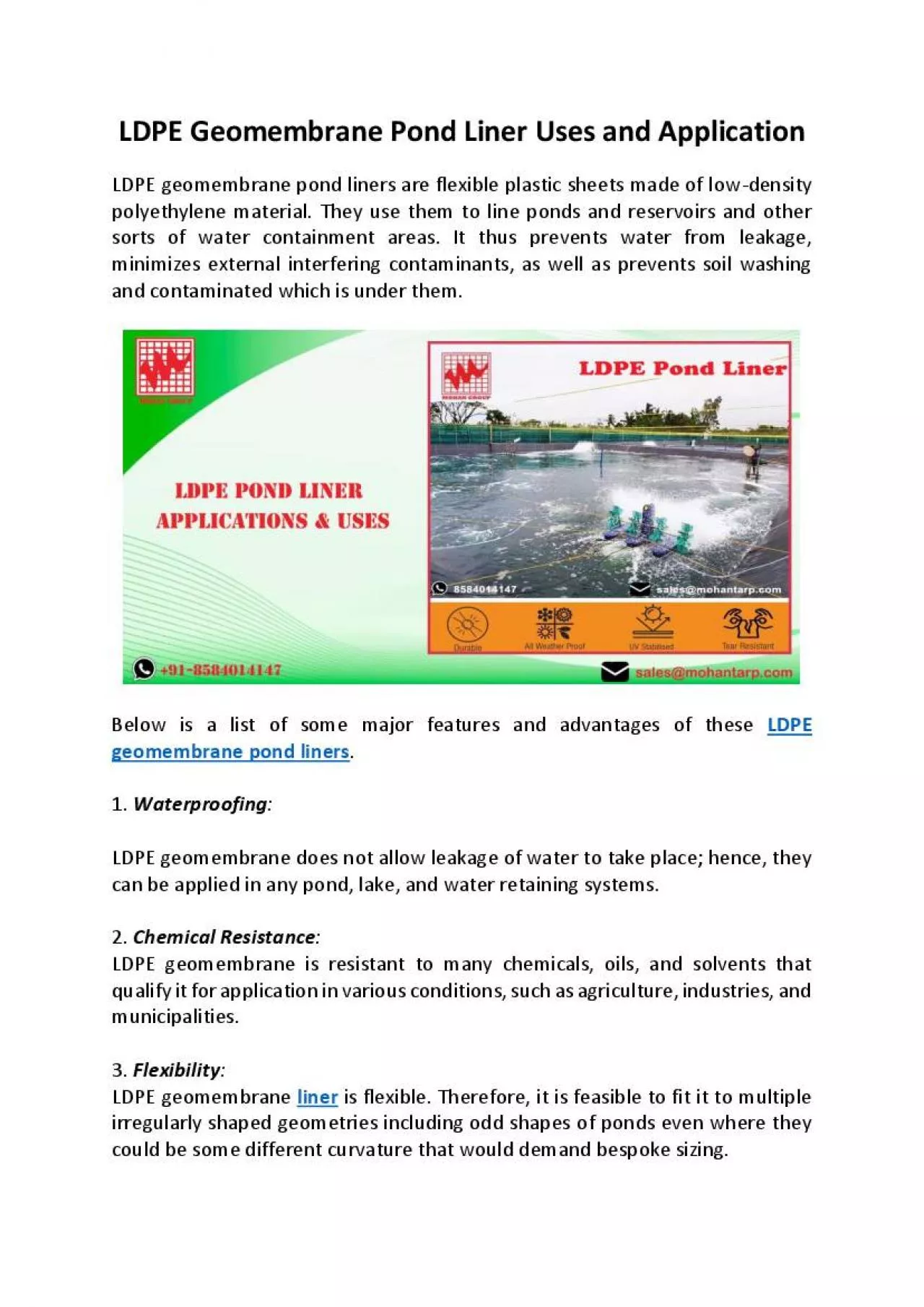 PDF-LDPE Geomembrane Pond Liner Uses and Application