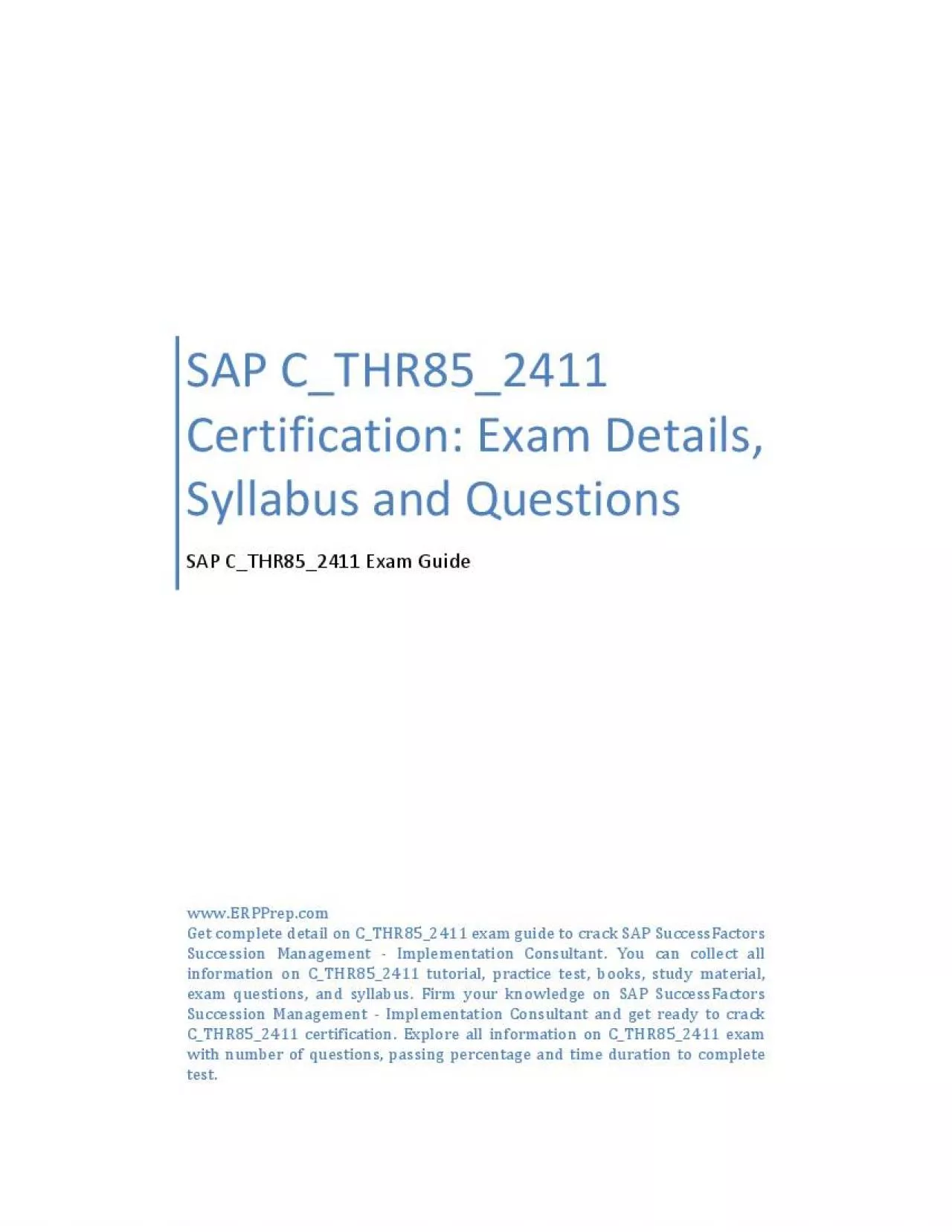 PDF-SAP C_THR85_2411 Certification: Exam Details, Syllabus and Questions