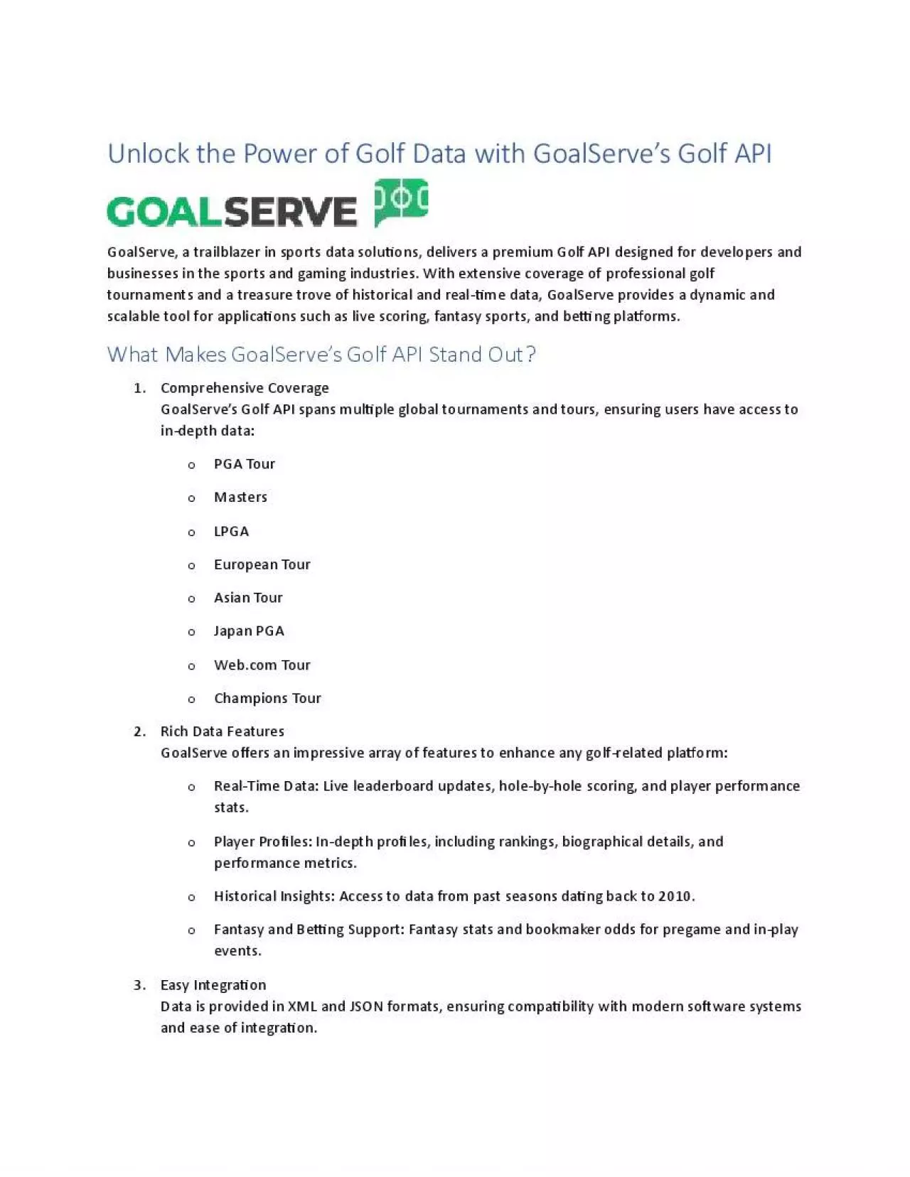 PDF-Unlock the Power of Golf Data with GoalServe's Golf API