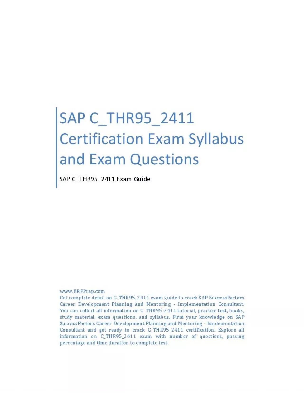 PDF-SAP C_THR95_2411 Certification Exam Syllabus and Exam Questions