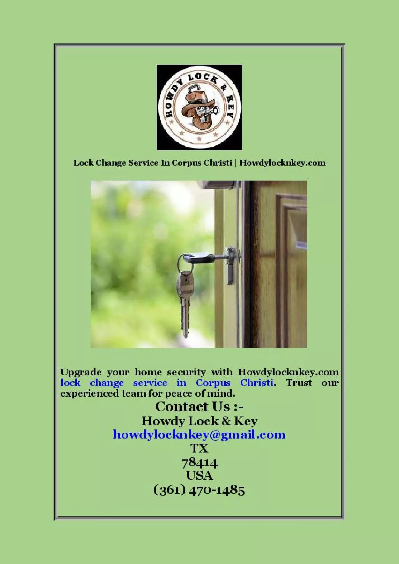 PDF-Lock Change Service In Corpus Christi | Howdylocknkey.com