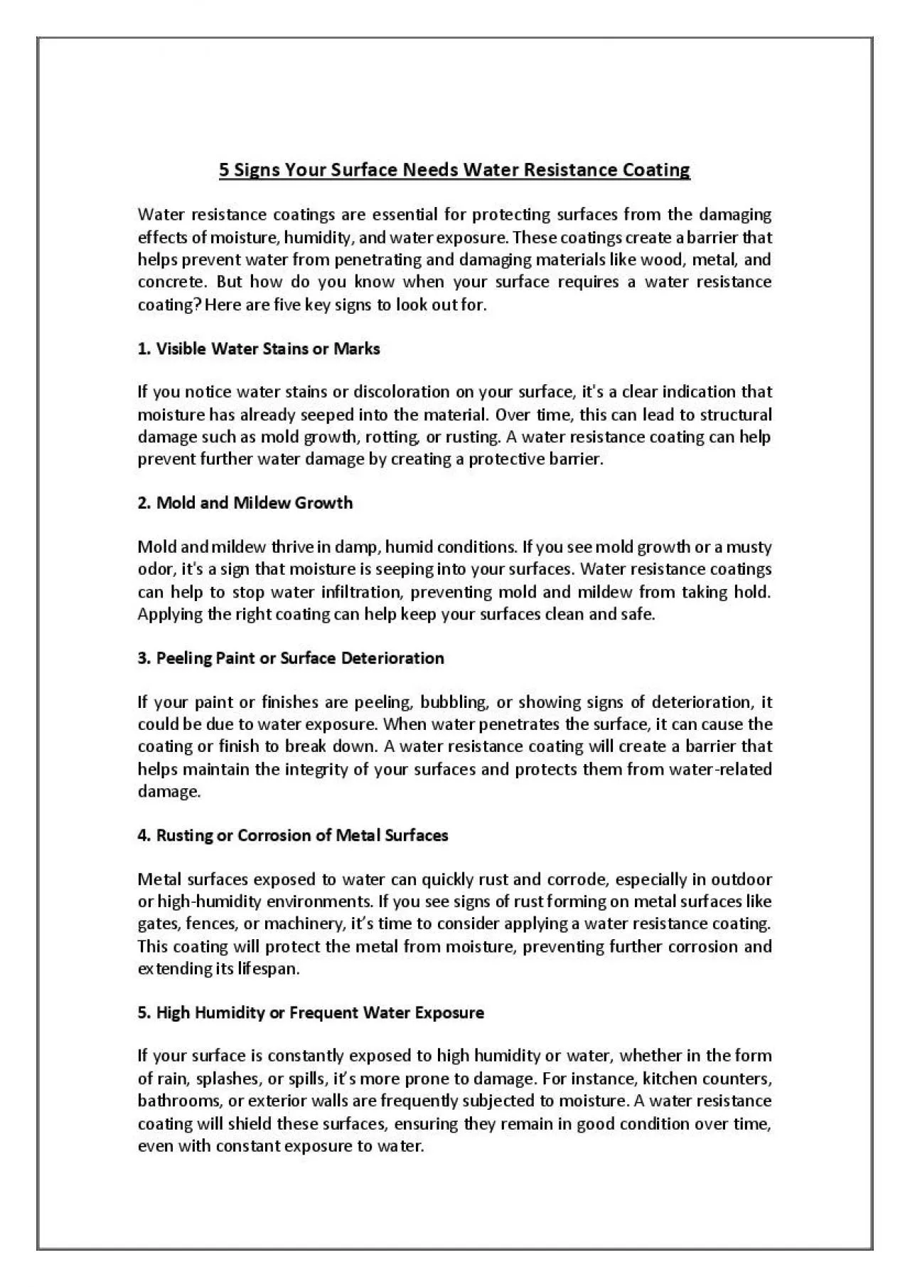 PDF-Signs to Choose Water Resistance Coating