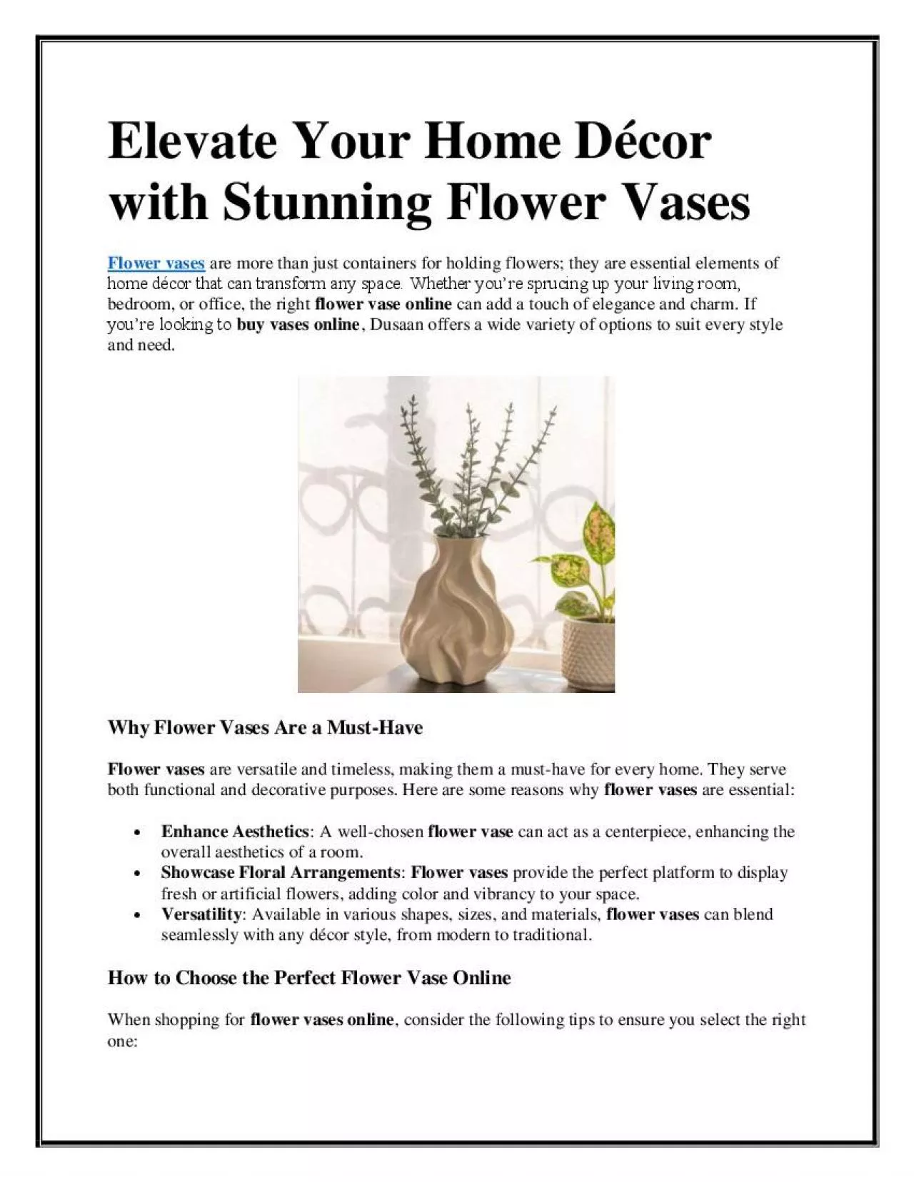 PDF-Stylish Flower Vases Online | Shop Premium Designs at Dusaan