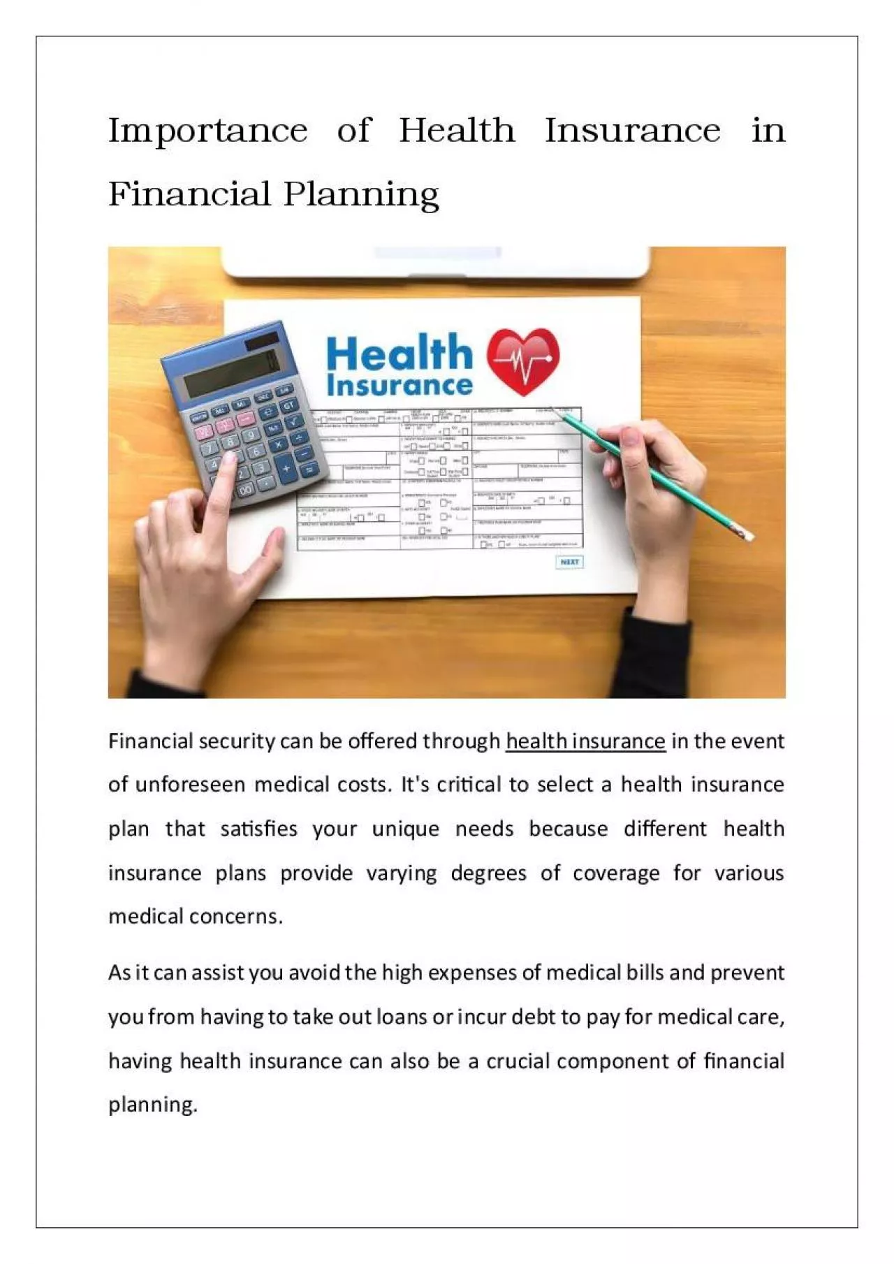 PDF-Importance of Health Insurance in Financial Planning