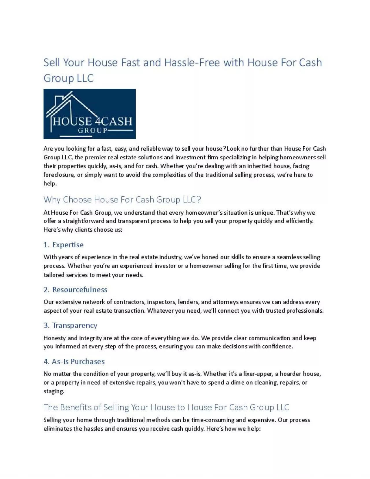 PDF-Sell Your House Fast and Hassle-Free with House For Cash Group LLC