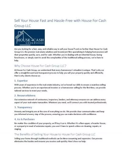 Sell Your House Fast and Hassle-Free with House For Cash Group LLC