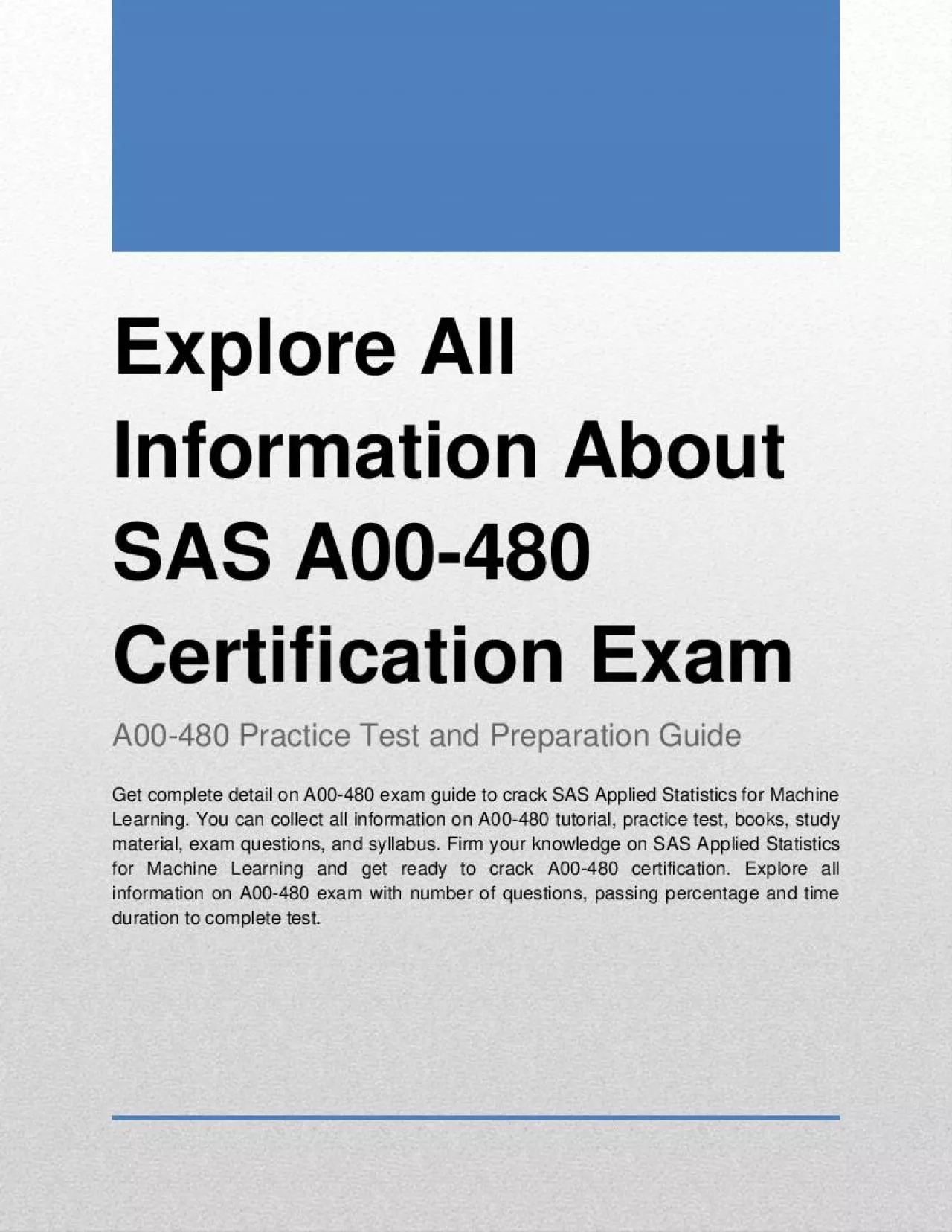 PDF-Explore All Information About SAS A00-480 Certification Exam