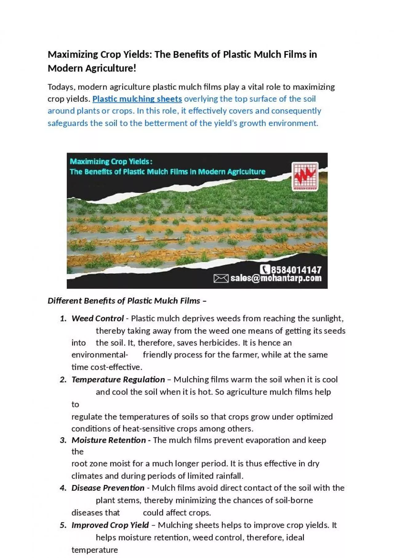 PPT-Maximizing Crop Yields: The Benefits of Plastic Mulch Films in Modern Agriculture!