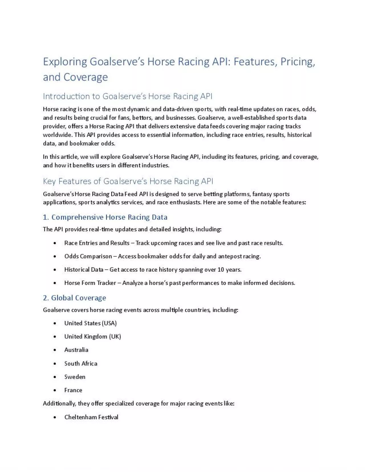 PDF-Exploring Goalserve's Horse Racing API: Features, Pricing, and Coverage