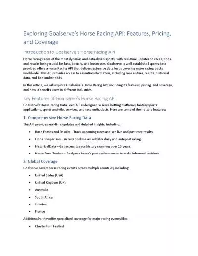 Exploring Goalserve's Horse Racing API: Features, Pricing, and Coverage