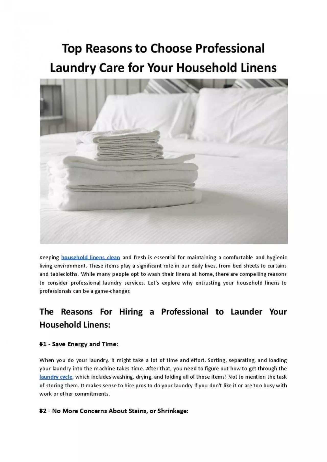 PDF-Top Reasons to Choose Professional Laundry Care for Your Household Linens - Hello Laundry