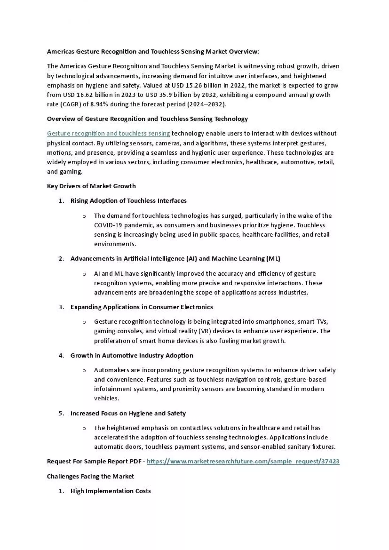 PDF-Americas Gesture Recognition and Touchless Sensing Market