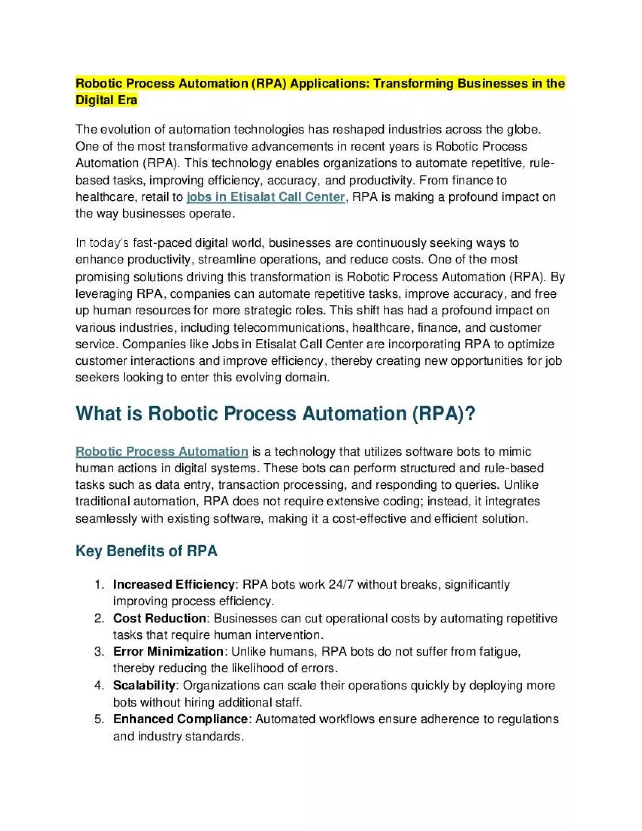 PDF-Robotic Process Automation (RPA) Applications: Transforming Businesses in the Digital