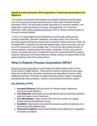 Robotic Process Automation (RPA) Applications: Transforming Businesses in the Digital Era