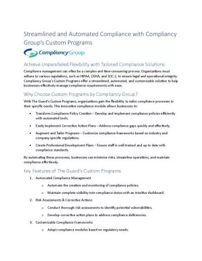 Streamlined and Automated Compliance with Compliancy Group's Custom Programs