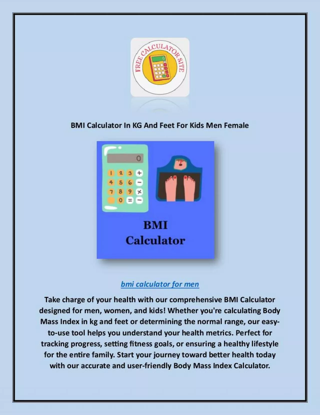 PDF-BMI Calculator In KG And Feet For Kids Men Female