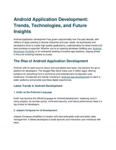 Android Application Development: Trends, Technologies, and Future Insights