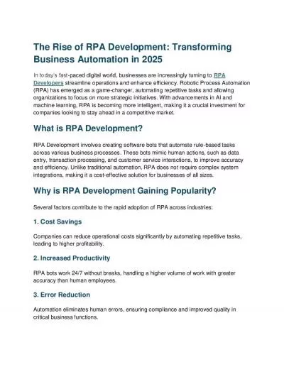 The Rise of RPA Development: Transforming Business Automation in 2025