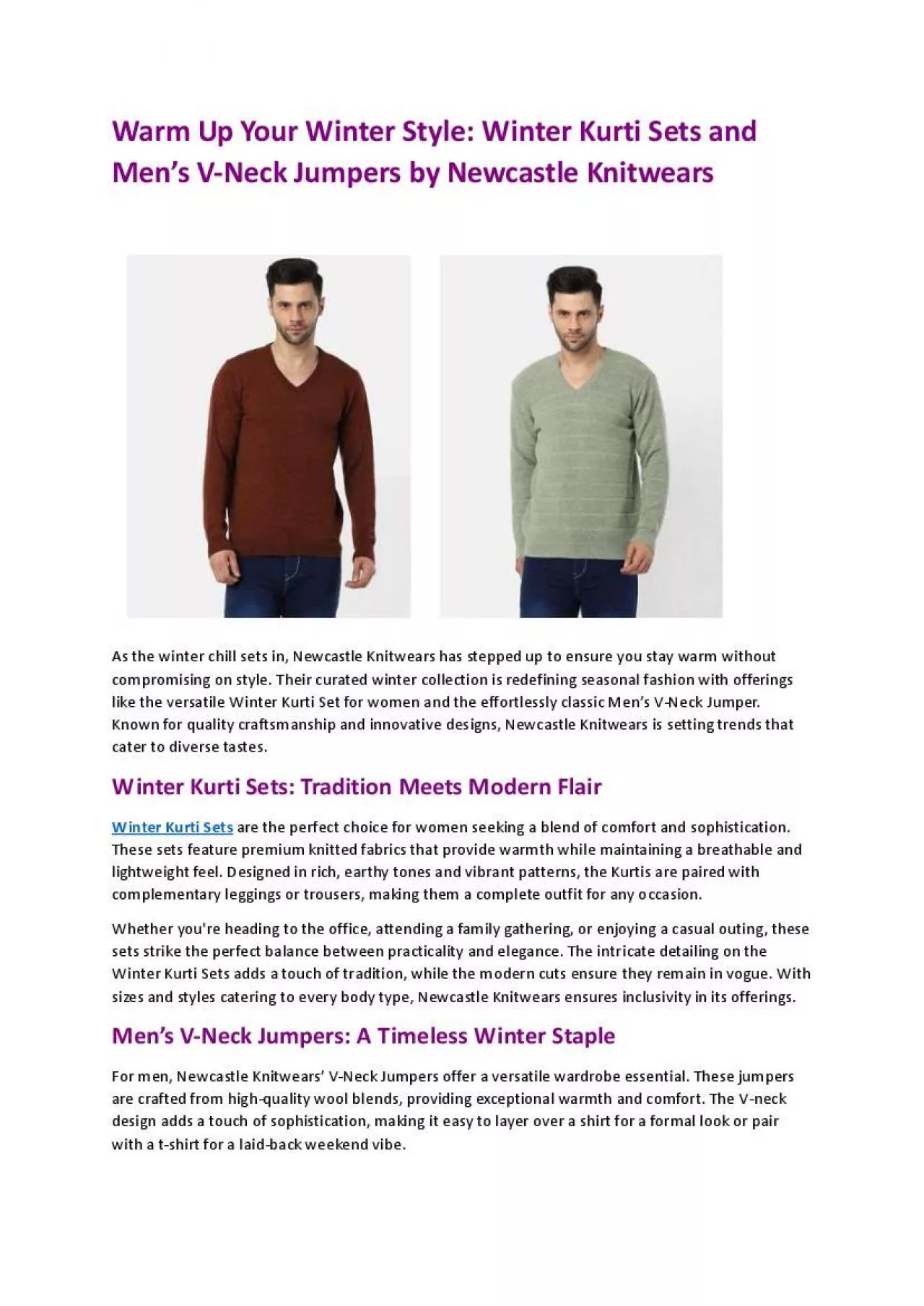 PDF-Warm Up Your Winter Style: Winter Kurti Sets and Men’s V-Neck Jumpers by Newcastle Knitwears