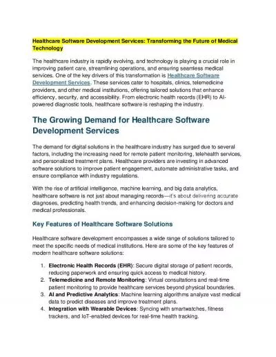 Healthcare Software Development Services: Transforming the Future of Medical Technology