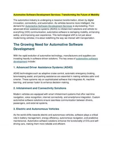 Automotive Software Development Services: Transforming the Future of Mobility